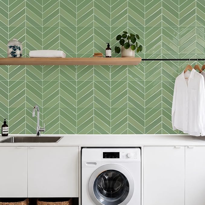STICKGOO Herringbone Peel and Stick Backsplash, Olive Green, 10 Sheets | 12.6 x 9.7 in, Thicker Rectangular Vinyl Stick-On Wall Tiles, Easy Alignment, Waterproof, Easy to Clean, Kitchen/Bathroom - Image 8