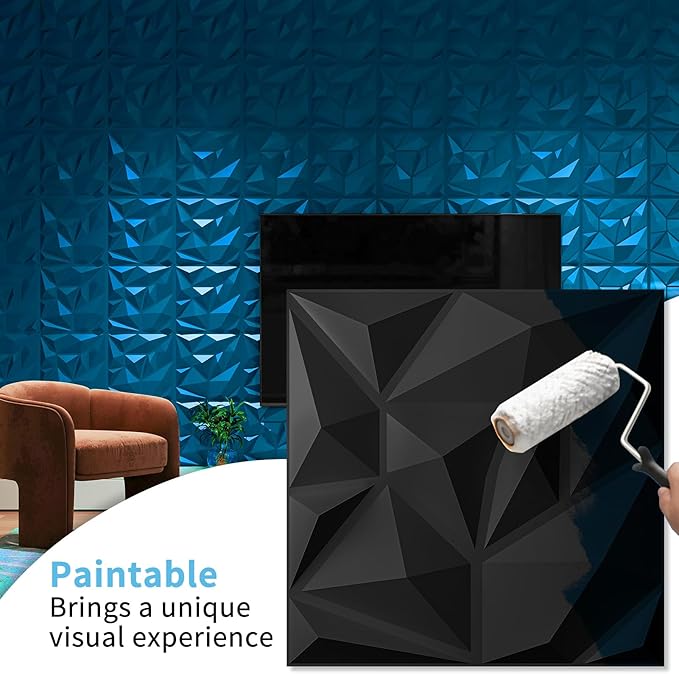 Art3d 20 Pack Decorative 3D Wall Panels for Interior Wall Decor Living Room, 11.8"x11.8" Black Wall Art PVC Panels for Bedroom TV Background Gaming Room Decor - Image 3