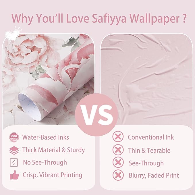 Safiyya Pink Floral Wallpaper Peel and Stick Removable Self Adhesive Wall Paper for Bedroom Bathroom Flowers Contact Paper for Cabinets Walls Vinyl Roll 393''x 17.3" - Image 5