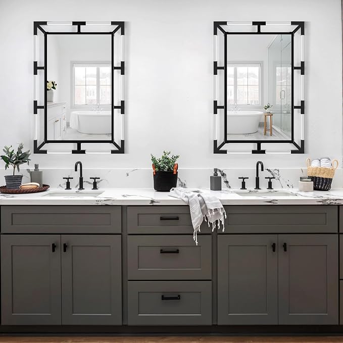 Chende Black Decorative Wall Mirror with Acrylic and Metal Frame, 36" x 48" - Image 6