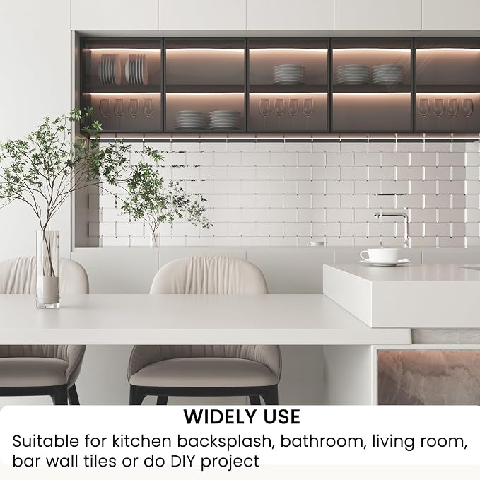 Peel and Stick Beveled Mirror Glass Subway Tile Silver 3 x 6 Inch for Kitchen Backsplash Bathroom Wall （40 Pcs） - Image 2