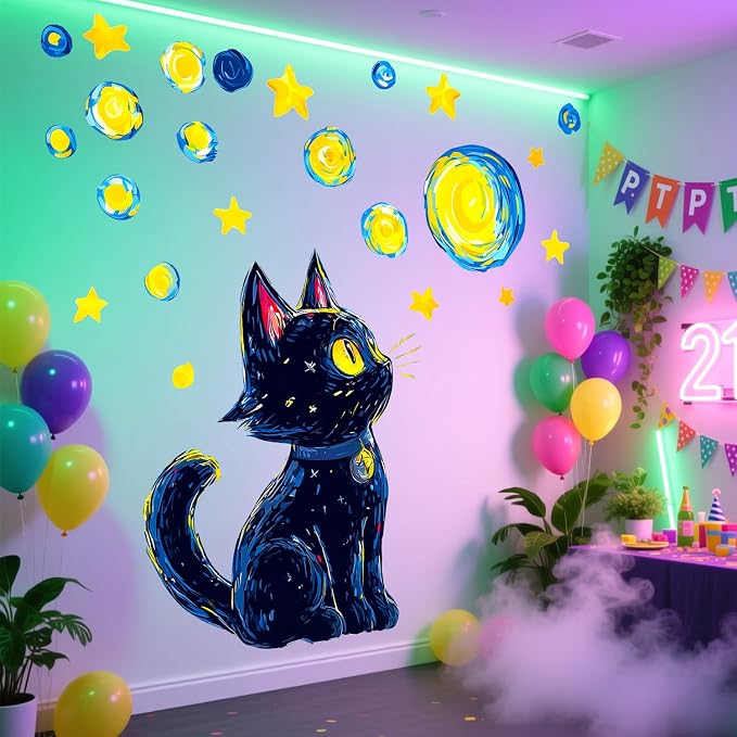 Starry Night Sky Cute Black Cat Removable Wall Decals Peel and Stick | Van Gogh wall decor with swirling moon & stars, vinyl wall art for kids bedroom, living room, residue-free for renters - Image 3