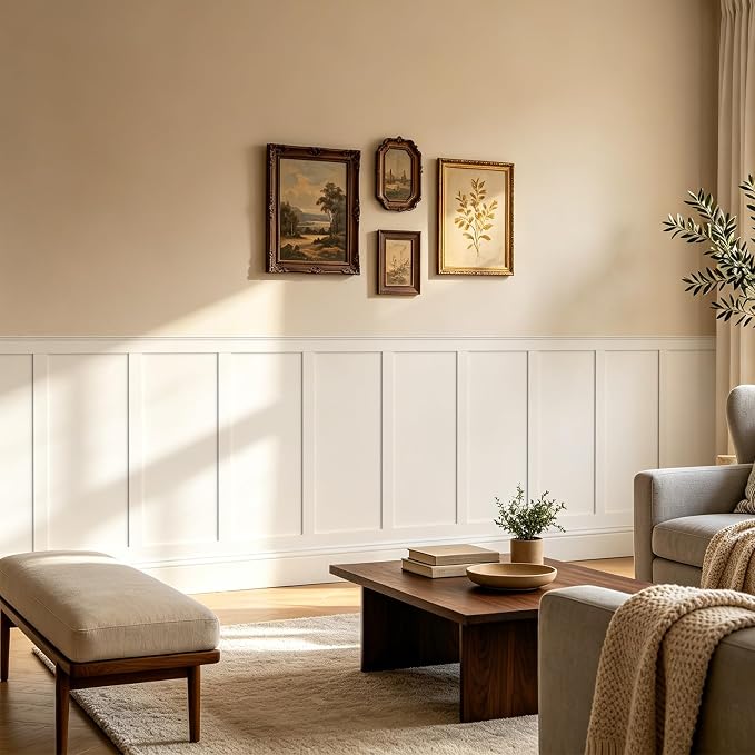 WADILE Premade Board and Batten Wall Panel Kit | Paintable PS Wall Moulding Kit, 24 Slats, 6 Decorative Edge Trims, Decorative Wall Panels, Living Room Bedroom Hallway by WADILE
