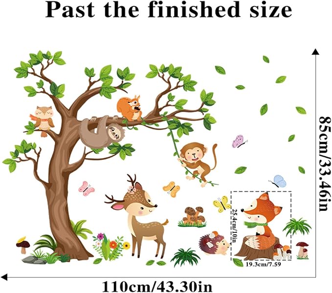 Arawat Tree Wall Decals Decor for Bedroom & Living Room - Monkey & Sloth Wall Stickers - Multicolor Cartoon Animal Wall Decor - Vinyl Sticker Decals - Image 4