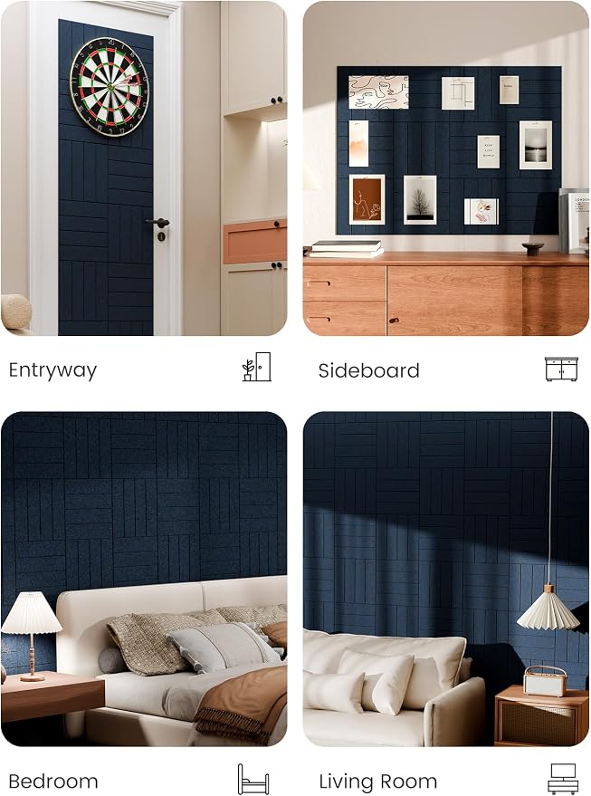 Bumusty 48"x 36" Large Felt Bulletin Board Tiles, Carbon Blue | 12-Pack Cork Board Alternative, Wall Decor, 30 Pushpins, 60 Adhesive Tabs, Vision Board, Office, Classroom, Home, Dorm - Image 6