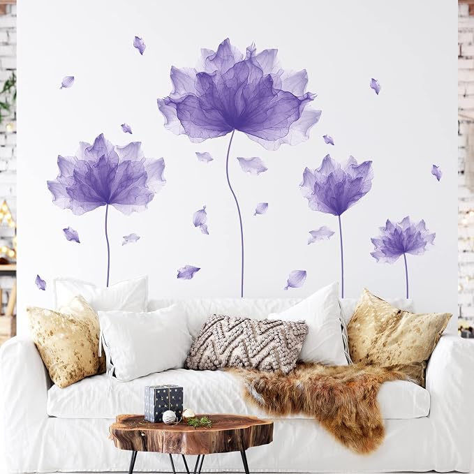 39.3'' x 32.6''Flower Petal Wall Decal Floral Wall Sticker (Purple) | Removable waterproof peel and stick wall art for nursery, baby room, classroom, living room, bedroom, office and bathroom - Image 2
