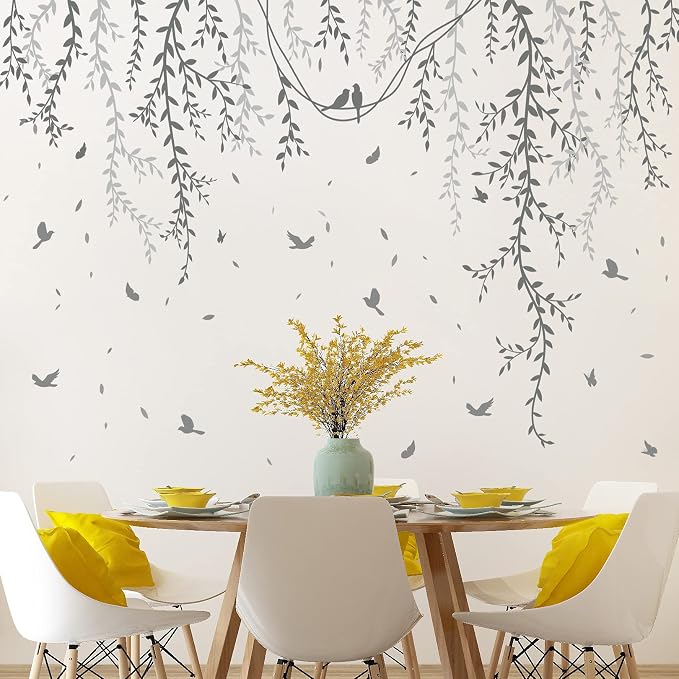 Amaonm Removable Hanging Vines Wall Stickers DIY Green Leaves Plant Grass Wall Decals Peel and Stick Flower Vine Decor for Kids Baby Girls Nursery Bedroom Living Room Offices Classroom Grey - Image 6