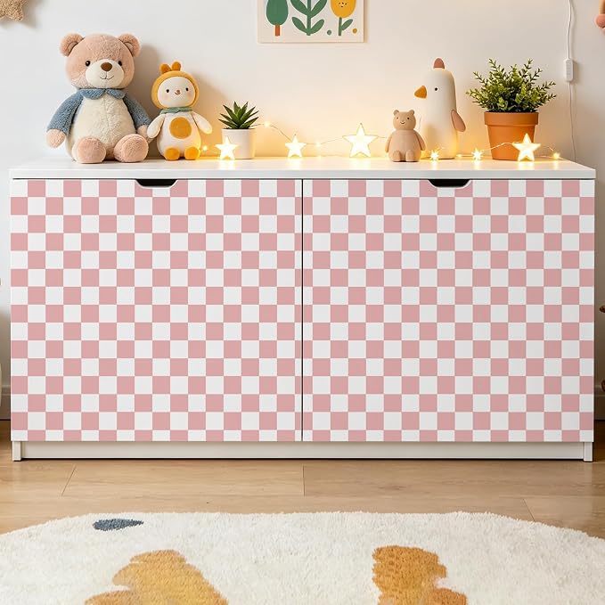 Pink and White Contact Paper Mosaic Checkered Peel and Stick Wallpaper 17.3"x300" Self Adhesive Waterproof Vinyl Roll for Bathroom Kitchen Backsplash Cabinets Shelf Liners Drawers - Image 7