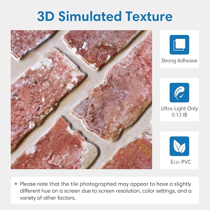 COMSTICKC 3D Peel and Stick Faux Brick Wall Panels for Quick DIY Wall Decor | 10 Pcs 11.8"x11.8", Not Real Brick, Small Size, Thin PVC Decorative Wall Sticker for Interior Wall Makeover, Cover 9.7 sq ft - Image 3
