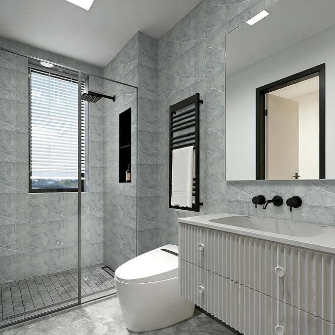 30Pcs Grey Marble Wall Panels 23.6"X11.8" PVC Waterproof Tiles Peel and Stick Wall Panels Self Adhesive Backsplash Tiles for Kitchen Living Rooms TV Walls Bathroom Rv Camper Van (Not Real Tile) - Image 2