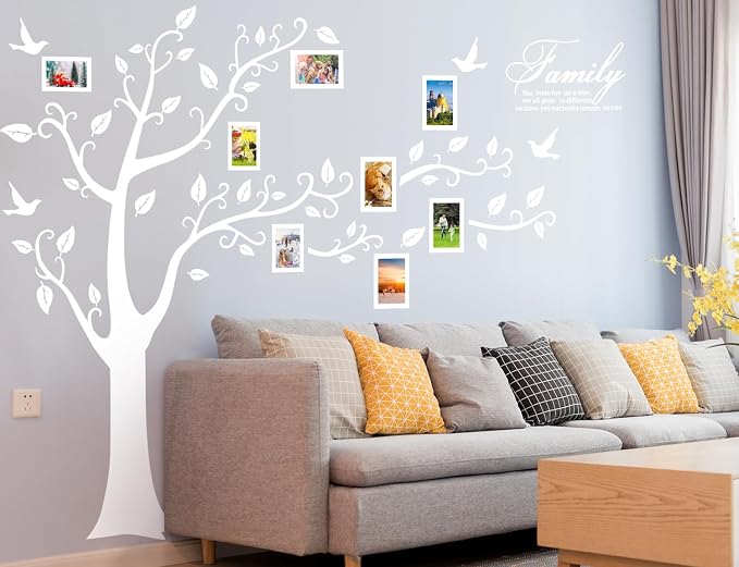 Large Family Photo Tree Wall Sticker 3D Peel and Stick Vinyl Photo Frame Tree Wall Decals Removable Quotes Leaf and Birds Wall Decor for Home Kids Bedroom Living Room Classroom Nursery R White - Image 4