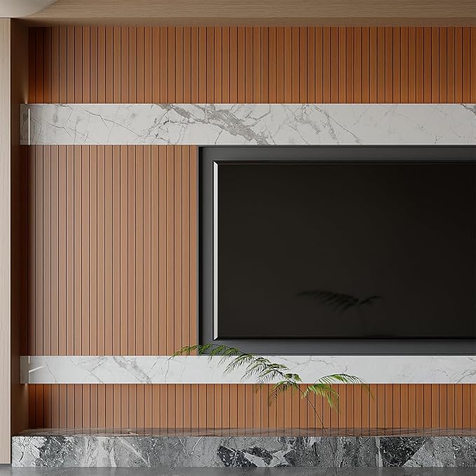 Yutianli PVC Slat Wall Panel Peel and Stick 236"x 15.7" Faux Wood Slat Panel Artificial Walnut Wood Grain Self-Adhesive Soundproof 3D Wall Panel for Walls and Ceilings - Image 5