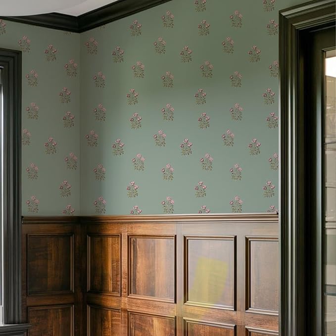 17.3"× 590.5" Vintage Floral Wallpaper Peel and Stick Boho Wallpaper Removable Waterproof Green Rose Pattern Contact Paper for Bedroom, Bathroom, Home Wall - Image 6