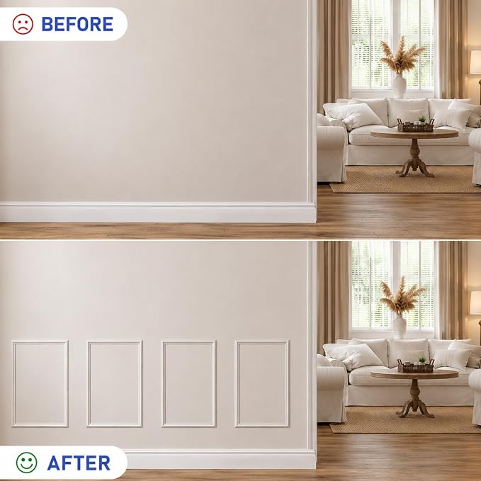 COUKIU Pre-Cut 3 Set Peel and Stick Wall Molding Trim Kit, 12" x24" Premade Wainscoting Panels, Self Adhesive Moulding Panel for Interior Walls Picture Frame - Image 3
