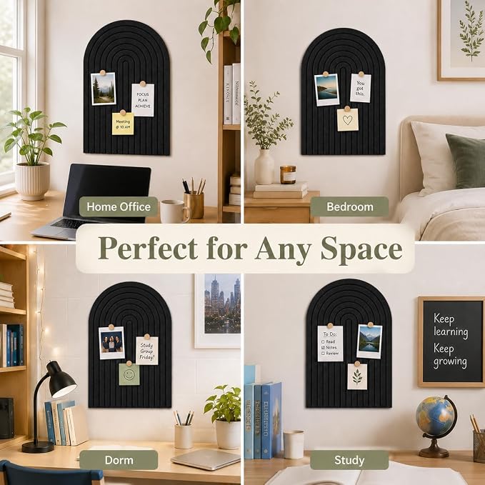 Large Arched Felt Bulletin Board, Sized 36" x 24" for Office & Wall Decor – 6 Customizable Adhesive Tiles with Pins are Perfect to Display Your Photos (Black-A) - Image 3