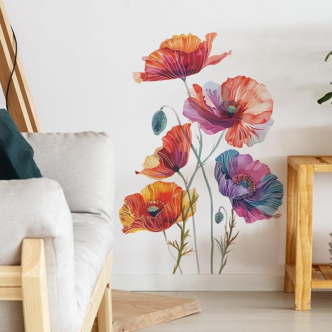 TUOKING Painted Flowers Wall Stickers PVC Removable Wall Decals | Peel and Stick Floral Wall Art Murals Home Decor for Kitchen,Bedroom,Living Room(fun-c42) - Image 5