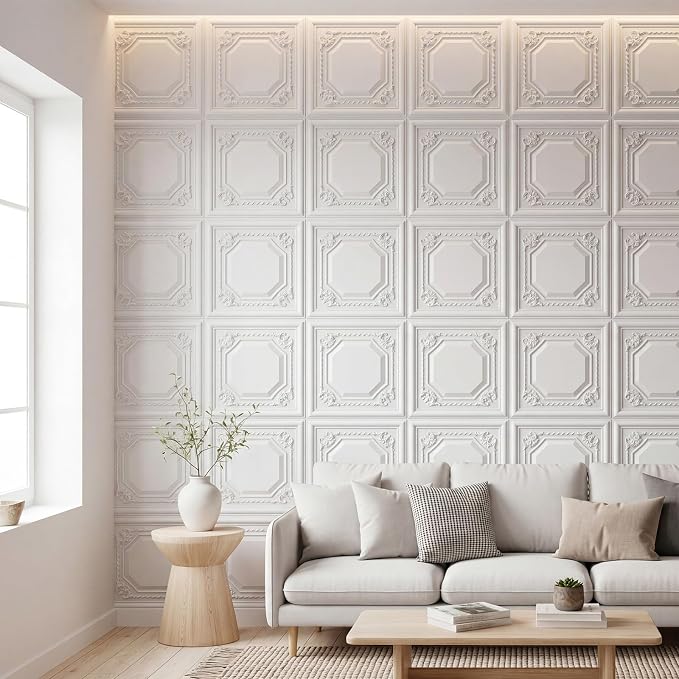 RattanView 33 Pack PVC 3D Wall Panels for Interior Wall Decor Decorative White Ceiling Tiles for Bedroom TV Background Gaming Room 12 x 12 Inch Drop Ceiling Panels Modern Accent Art - Image 5