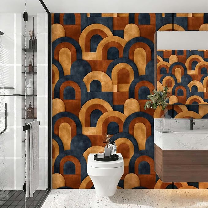 Mid Century Modern Geometric Peel and Stick Wallpaper Self Adhesive 17.72" x 236.21'' Textured Retro Boho Layered Arch Wall Paper Renter Friendly Removable Waterproof for Living Room Bedroom - Image 3
