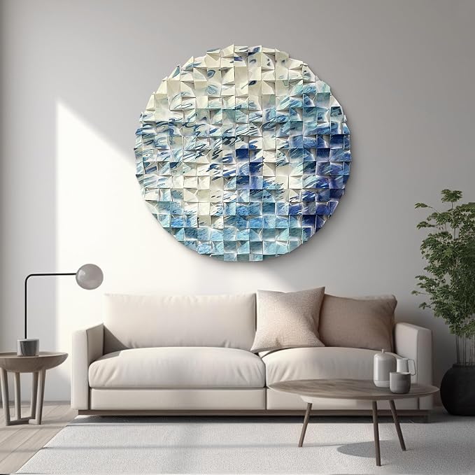 LIUZEYUE - Abstract Flow Round Wood Wall Art, White and Blue River Line Pattern, Modern Circular Wooden Decor for Living Room Office 39.4" - Image 8