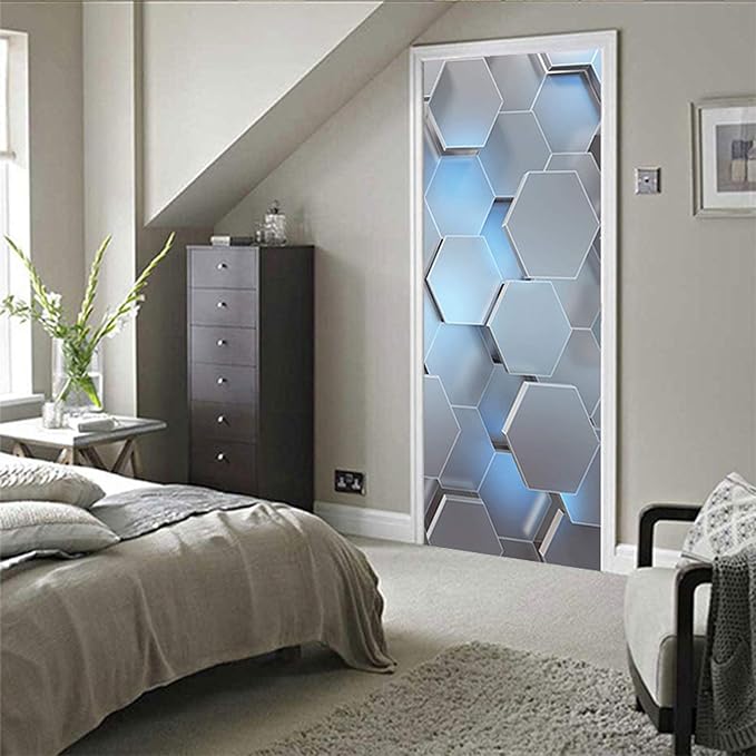 Door Stickers Peel Stick Murals -Wall Covers Decorative Decal Hexashape | 30.3"W x 78.7"H, 3D Hexashape Wallpaper，Waterproof Removable Opaque Vinyl Self Adhesive Fake Door Decor for Home Office - Image 7
