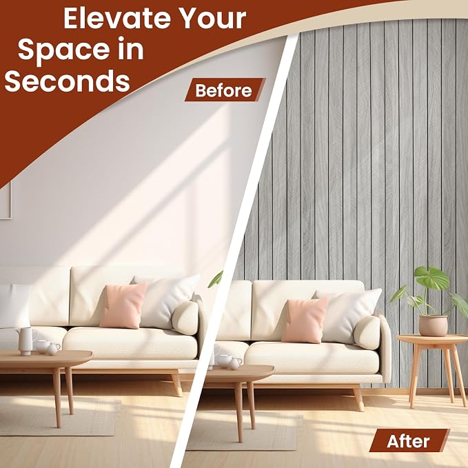 Thick Peel and Stick Slat Wall Panel Self-Adhesive 3D Wood Grain Light Gray | Wallpaper Sticker Soundproof Moisture Resistant for Wall Ceiling (118"x15.75") - Image 7