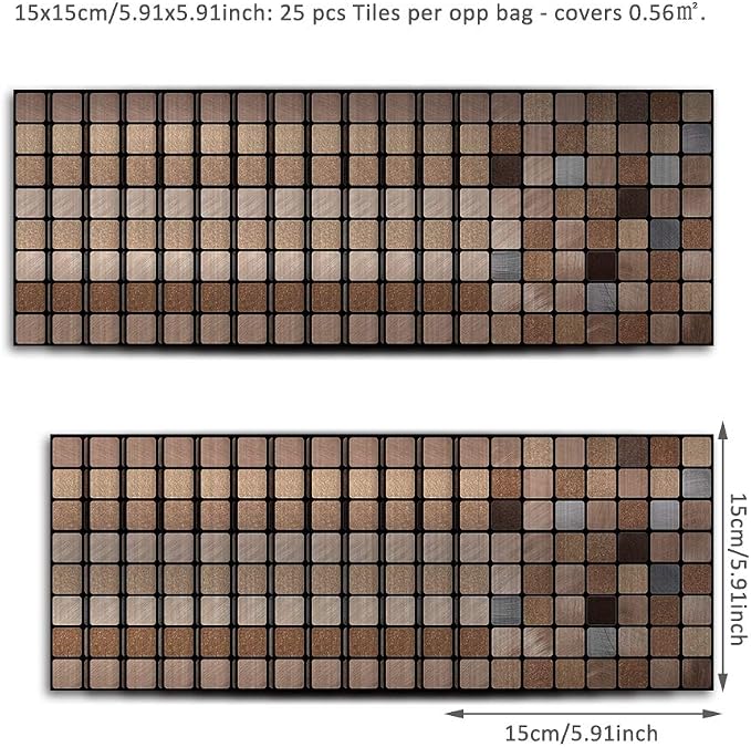 Alwayspon 25 Pcs Brushed Silver Self-Adhesive Peel and Stick Tile Decal, Water-Proof Backsplash Wall Tile Sticker for Kitchen Bathroom Decor, Copper Metallic Mosaic, 6x6inch - Image 5