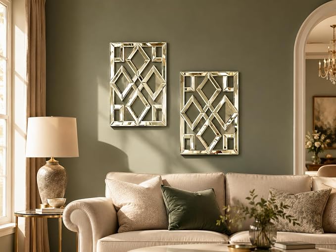 Square Decorative Wall Mirror 13 x 17 Inch, Silver Frameless Mirror Wall Decor with Beveled Edge, Modern Wall Mounted Accent Mirror for Living Room, Bedroom, Hallway, Set of 2 - Image 3