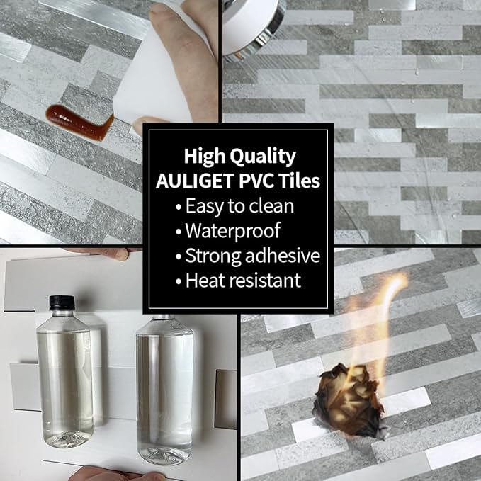 AULIGET 20 Sheets Faux Stone Peel and Stick Backsplash, Grey Slate Look PVC Wall Tile Stick on Backsplash for Kitchen and Bathroom - Image 5