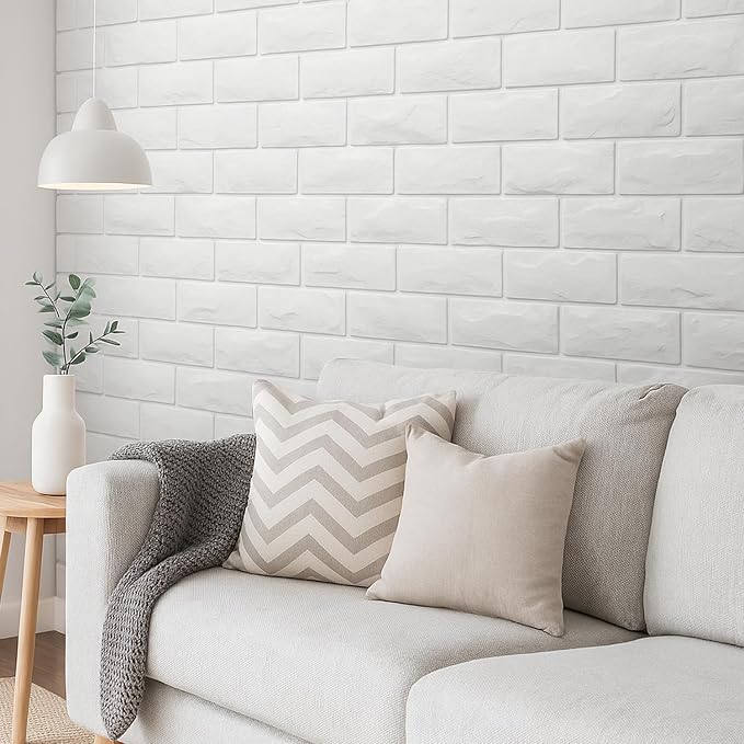 30 Pcs 3D Wall Panels, White Brick Printable 3D Wallpaper Stick and Peel, Self Adhesive Waterproof Foam Faux Brick Paneling for Bedroom, Bathroom, Kitchen, Fireplace (29.06 sq feet Coverage) - Image 3