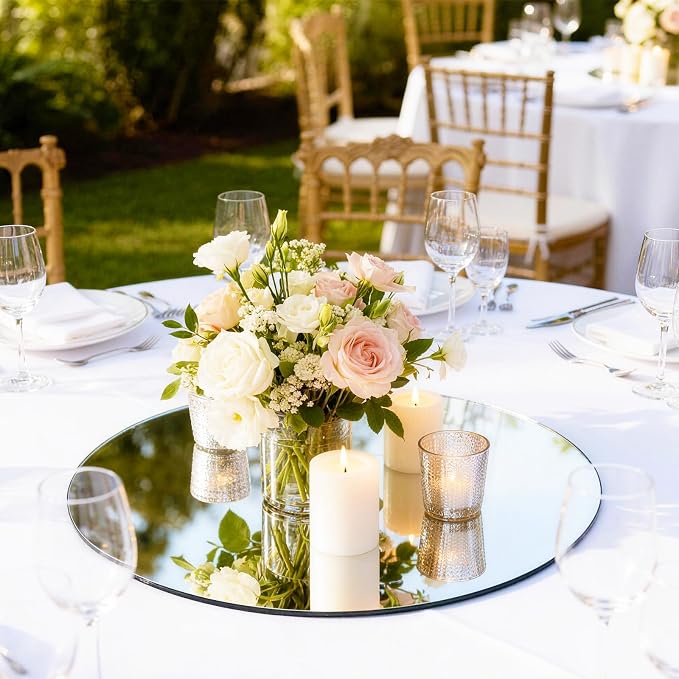 12PCS Round Mirror Plates for Centerpieces, Mirror Trays 12inch Flat Circle Mirrors for Tables Mirror Centerpieces, Circle Mirror Candle Plates for Table Centerpieces Wedding Party Centerpieces - Image 7