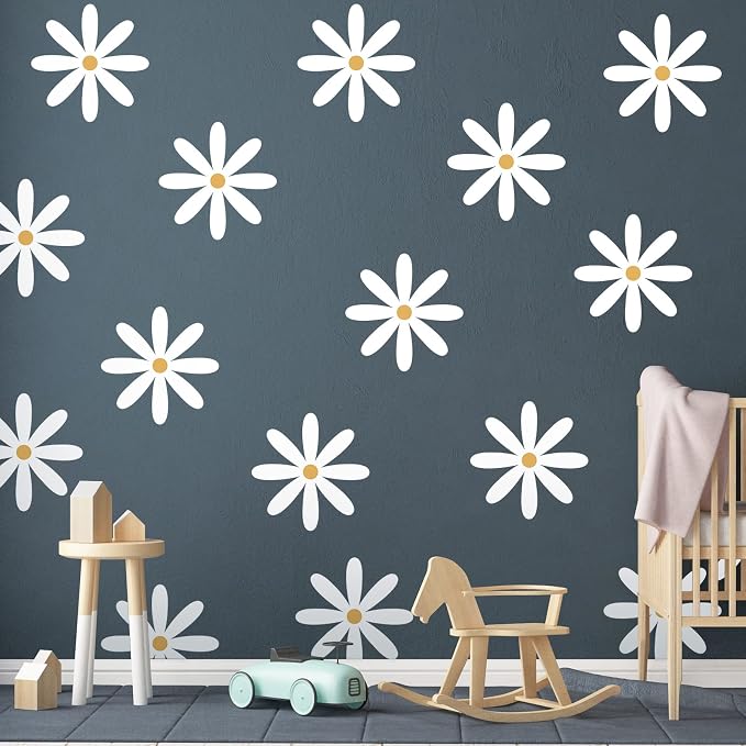 TaoBary 12 Sheet Daisy Wall Sticker Decal,White, Yellow,Fresh Style | Big Flower Wall Sticker, Pink White Floral Decal, Daisy Bedroom Room Decor, Removable Peel and Stick, Nursery Home Wall Decor - Image 3