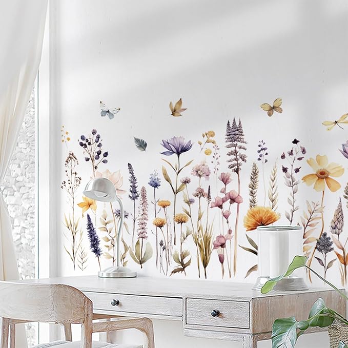 Wildflower Wall Decals Wall Decor Boho Flower Stickers, Dandelion Grass Wall Art Murals, 3D Flower Pattern Self-Adhesive Wall Stickers for Girls Bedroom Living Room Nursery Decor - Image 3
