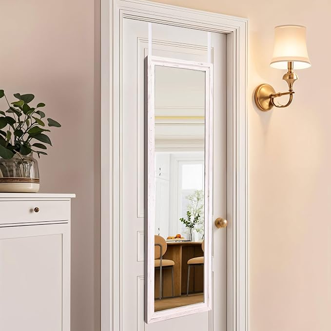 50"x16" Door Mirror, Rustic Full Length Mirror, Over The Door Hanging Mirrors Full Length, Wooden Hanging Mirrors for Bedroom, Bathroom, White by LXWZHK