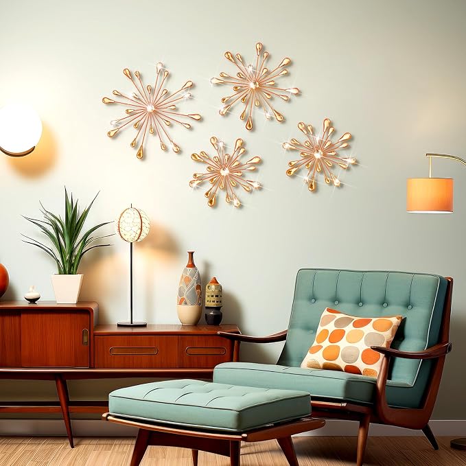 Hicarer 4 Pcs Starburst Wall Decor, Metal Wall Art, Orange - Image 4