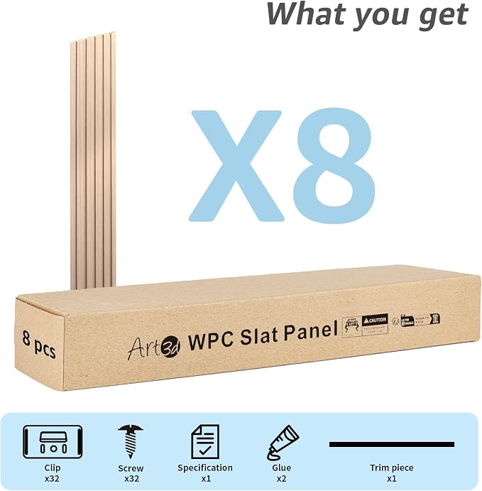 Art3d 108 x 6 Inch WPC Wood Slat Wall Panels, 3D Wall Accents, 8-Pack, Oak | Real Wood Grain, Durable, Water Resistant, Wear-Resistant, No Emission, Eco-Friendly, Easy to Care, for Living Room, Bedroom - Image 3