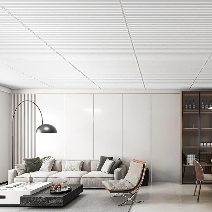 Art3d Fluted Slat 3D Wall Panels, Drop Ceiling Tiles, 6-Pack, White | 24" x 48" , Lightweight, Break-Proof, Compatible with Grid System, Ideal for Home, Commercial Spaces - Image 2