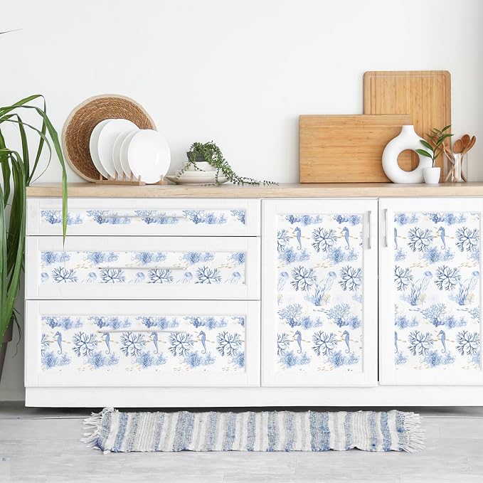 RUSPEPA Peel and Stick Wallpaper, Blue Ocean Theme with Coral Reef and Marine Life Design, Coastal Self-Adhesive Waterproof Contact Paper for Cabinet, Bathroom, Bedroom Decor, 17.3 Inch x 6.5 Feet - Image 5
