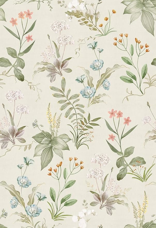 Simon&Siff Vintage Floral Peel and Stick Wallpaper 17.3" x 118" | Beige Botanical Contact Paper Self Adhesive Removable Waterproof Wall Paper, Renter Friendly, Bedroom Cabinets DIY Decor by SimonSiff