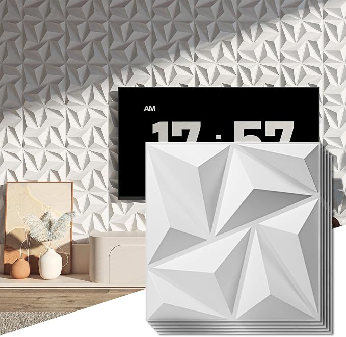 Art3d 3D Wall Panels 100 Pack, 11.8" x 11.8" (97 Sq.ft) PVC Wall Panels - Glue Up Panels Wall Decor for Living Room, Bedroom, Office, White by Art3d