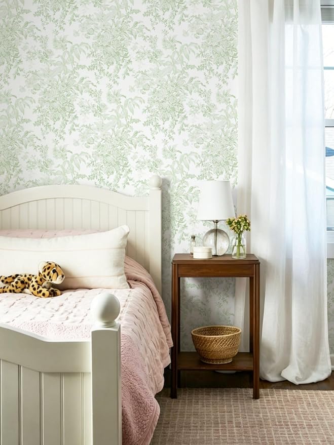 Heroad Green Floral Wallpaper Peel and Stick Wallpaper Flower Contact Paper Removable Self-Adhesive Wall Paper for Cabinets Bedroom Bathroom Stick on Walls Papel Tapiz para Pared 17.3''x393'' - Image 6