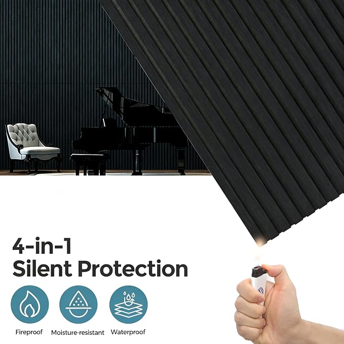 AKUMAX Wood Slat Acoustic Wall Panels, 2 Pack 24 x 48 in Each, 15.5 ft², NRC 0.80 Sound Absorbing 3D Slat Wall Paneling with Real Wood Veneer, E0 MDF and PET Felt, Black Oak - Image 6