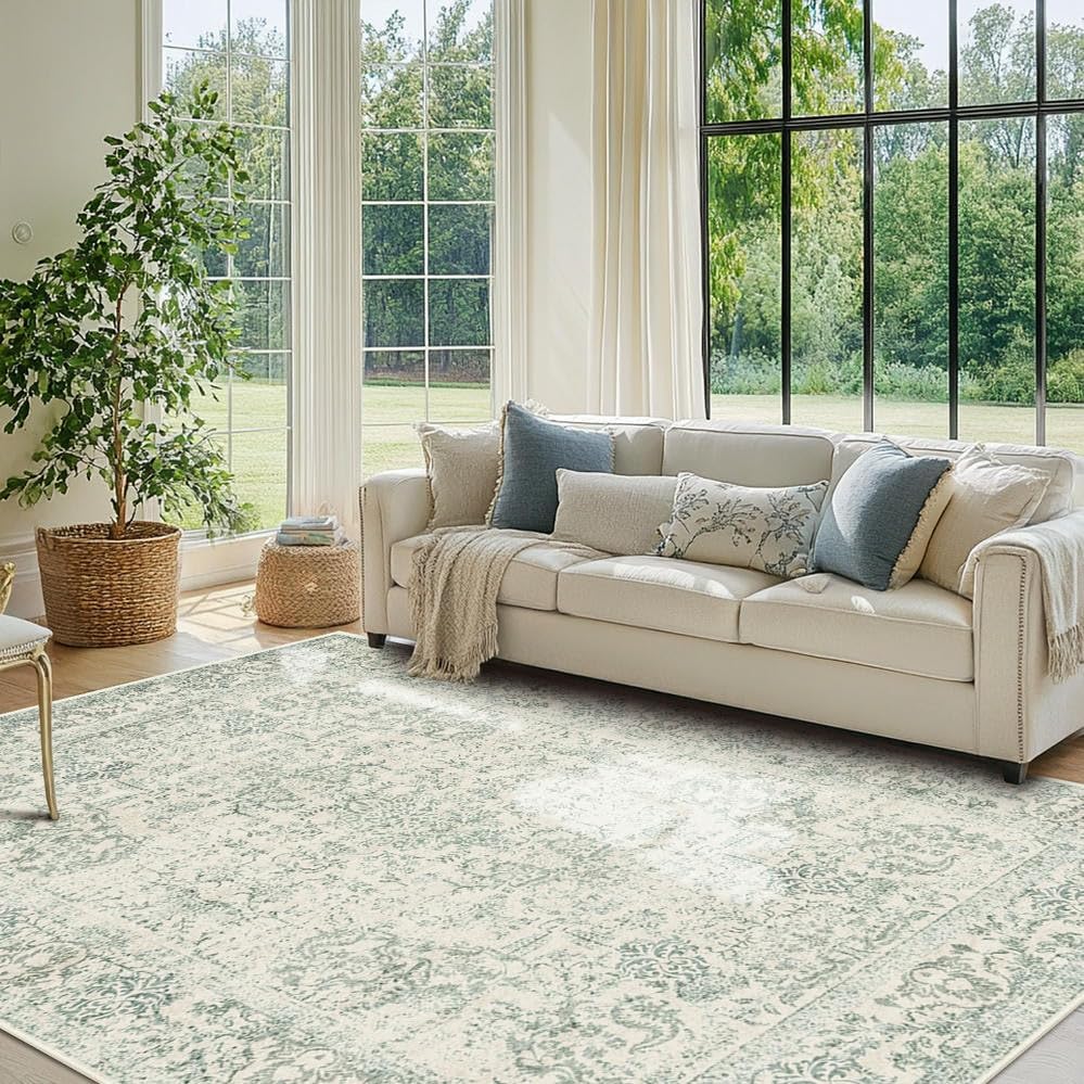 Rugxara Light Green 5X7 Washable Area Rug for Living Room, Bedroom - Image 2