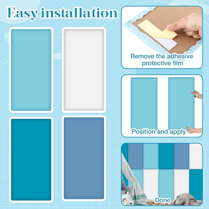 Hahafelt 8 Pack Wall Padding for Playroom Peel and Stick Headboard 23.62" x 11.81" x 1.18" 3D Anti Collision Upholstered Wall Panels Self Adhesive Headboard Panel for Protection (Blue Colors) - Image 4