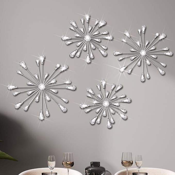 Hicarer 4 Pcs Starburst Wall Decor, Metal Wall Art, Silver by Hicarer