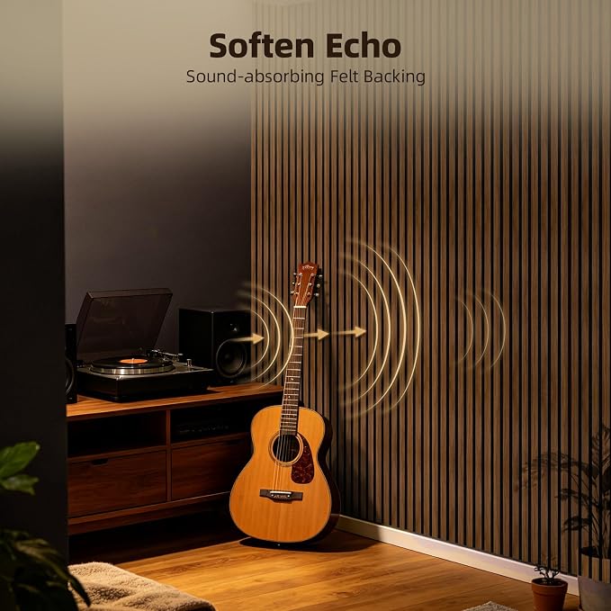 Vieshful 4-Pack Acoustic MDF Wood Slat Wall Panels for Flat & Curved Walls | 11"x15.7", Wood Panels for Living Room, Columns, TV Walls & Interior Decor, Walnut - Image 4