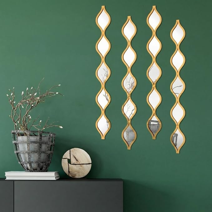 Qunclay 4 Pcs Teardrop Mirror Wall Art Decorative Mirror Wall Decor, Gold by Qunclay