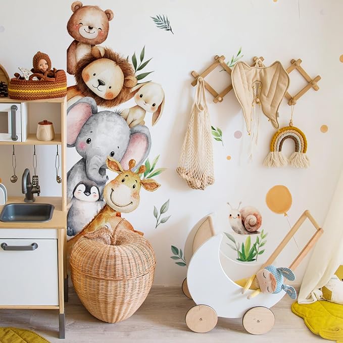 Woodland Animal Peeking Wall Decals, Removable Nursery Jungle Animals Elephant, Lion, Bear Wall Stickers for Kids, Boys and Girls Room, Bedroom & Toddler Room Door Decor (Animal Door Decals 86) - Image 6