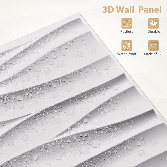 Heikki 30 Pack 3D Wall Panel for Interior Wall Décor, PVC Flower Textured Wall Panels for Living Room Bedroom Hotel Office, 11.8"x11.8", Double-Sided Tape (White-YZ) - Image 2