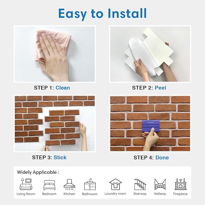 COMSTICKC 3D Peel and Stick Faux Brick Wall Panels for Quick DIY Wall Decor | Red Brown, 10 Pcs 11.8" x 11.8", Not Real Brick, Small Size, Lightweight Thin PVC Designed for Wall Makeover, Cover 9.7 sq ft - Image 8
