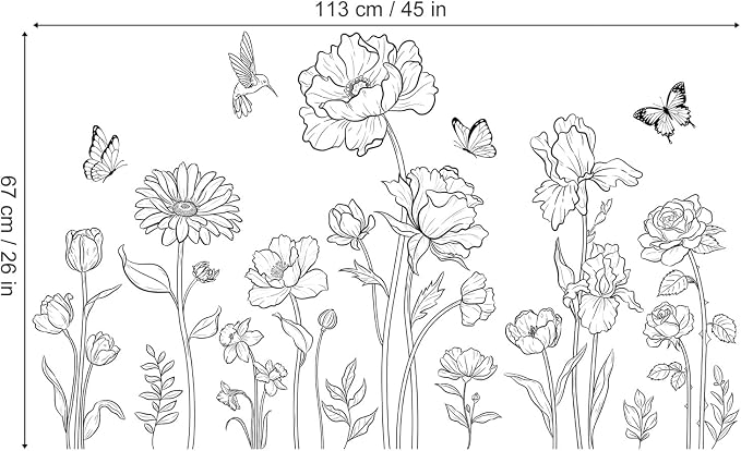 decalmile Black Boho Flower Simple Sketch Floral Wall Decals Stickers - Image 5